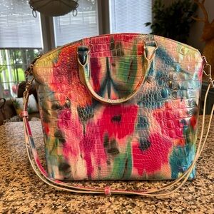 Brahmin Red and Pink Shoulder Bag with Artistic Design